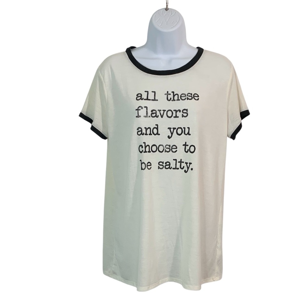 THE PRINT SHOP Cream T-Shirt with Black Trim and Text